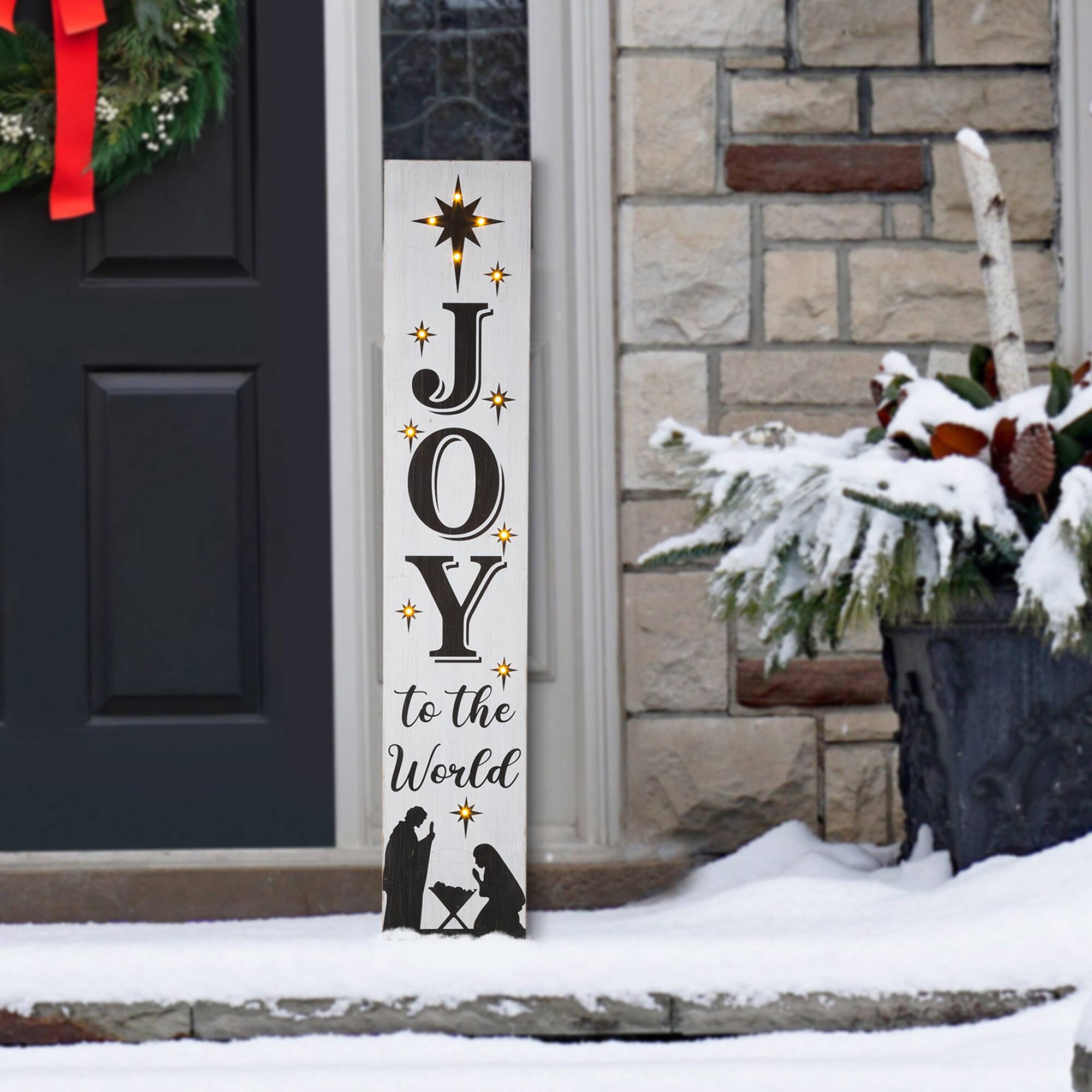 Glitzhome® 42" Lighted Wooden Nativity Porch Sign with Timer